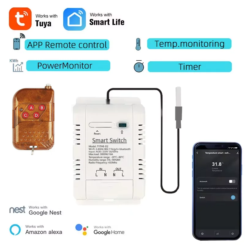 Tuya Wifi 16A/20A Smart Temper - Sonoff Basic Switch recension och pris